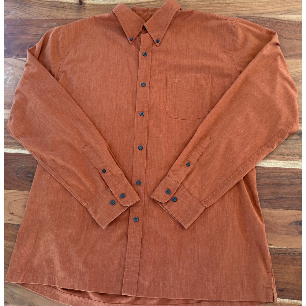 Dockers Mens Stain Defender Button Down Shirt Rust Orange Long Sleeve Size XL